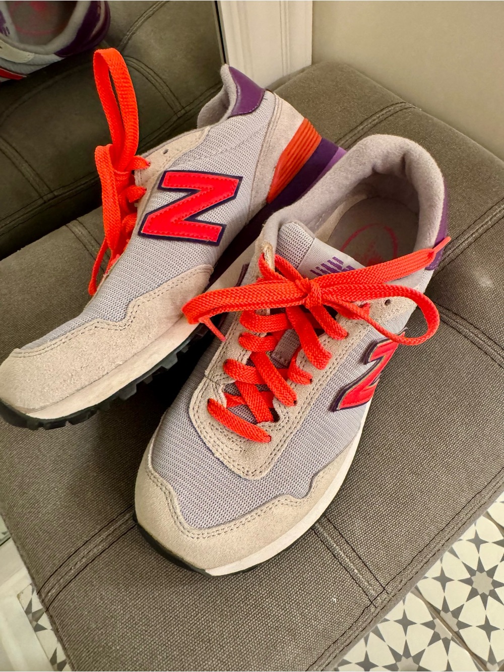 New Balance Gray Shoes with Bright Orange & Purple Accents